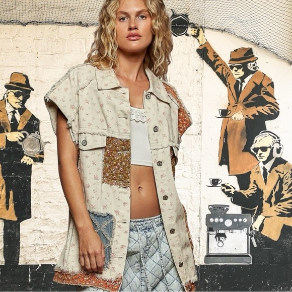 POL Jackets & Blazers - POL Large Multicolor Patchwork Vest